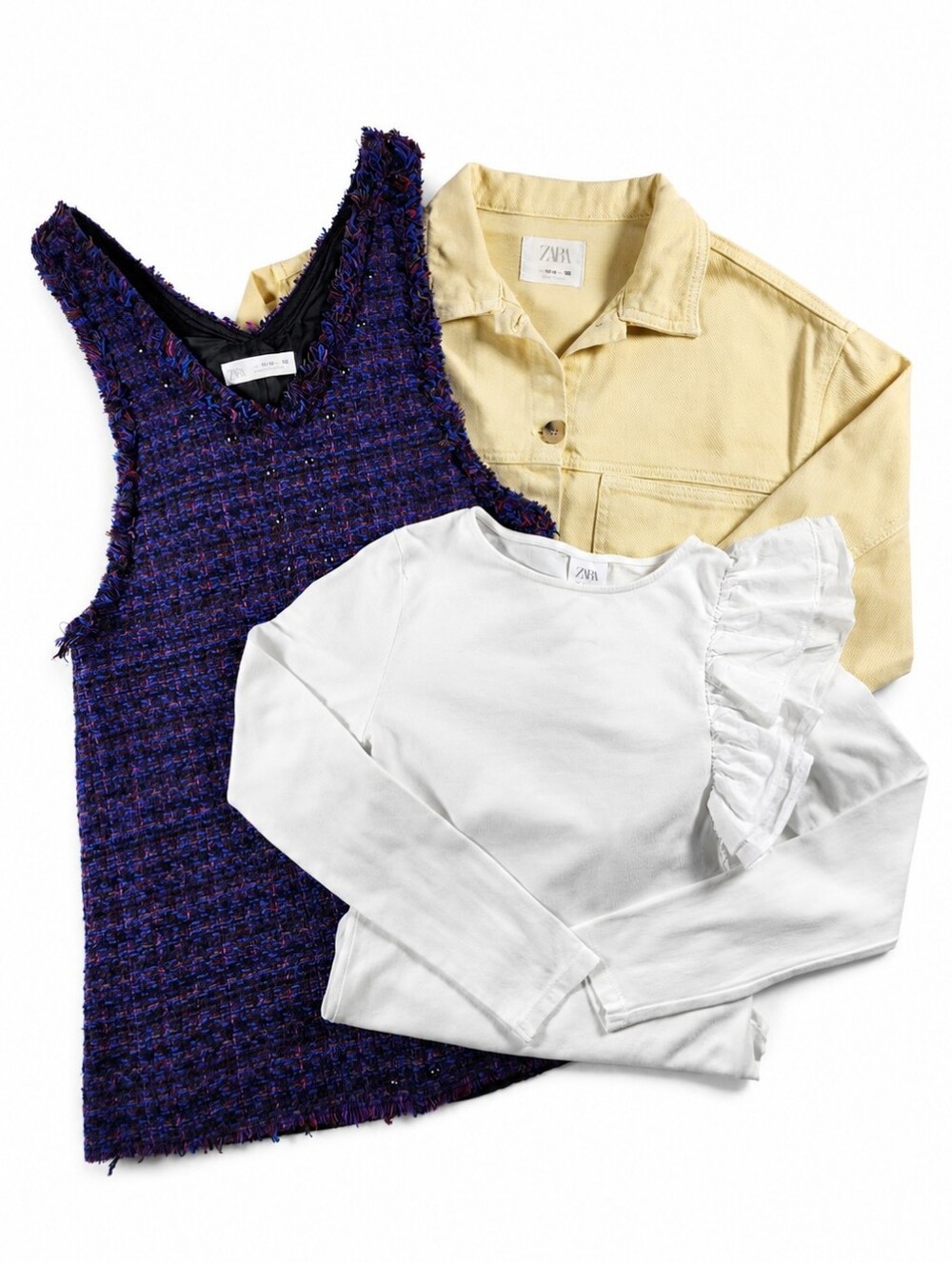 Zara Girls 11-12 3 Pc Bundle Tweed Dress Jacket Ruffle Bodysuit